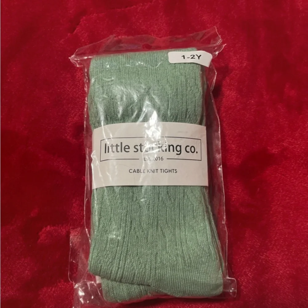 Little Stocking Co. Mint Green Cable Knit Tights for Kids